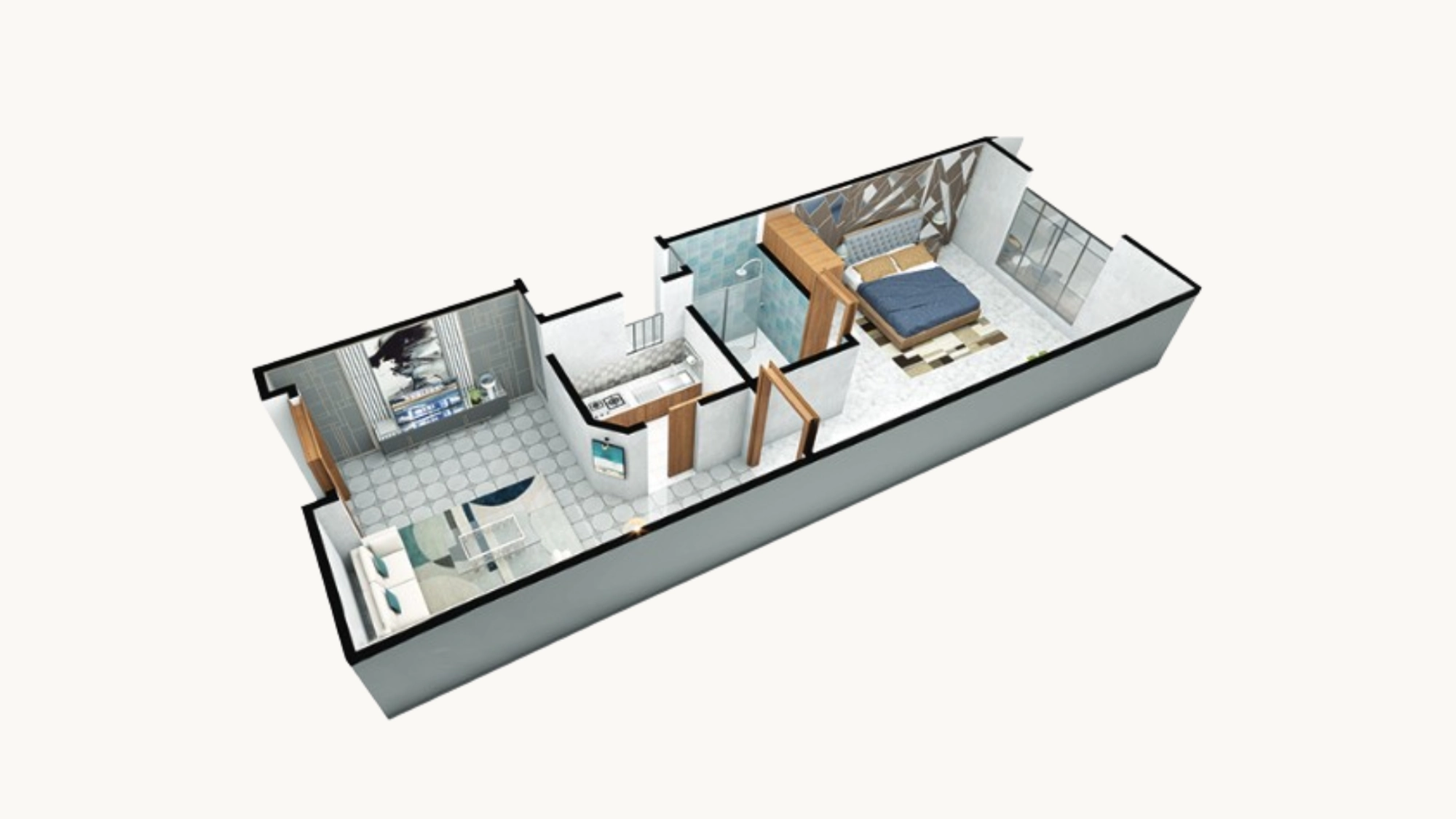 One Bedroom Apartment Floor Plan - Faisal Jewel Islamabad