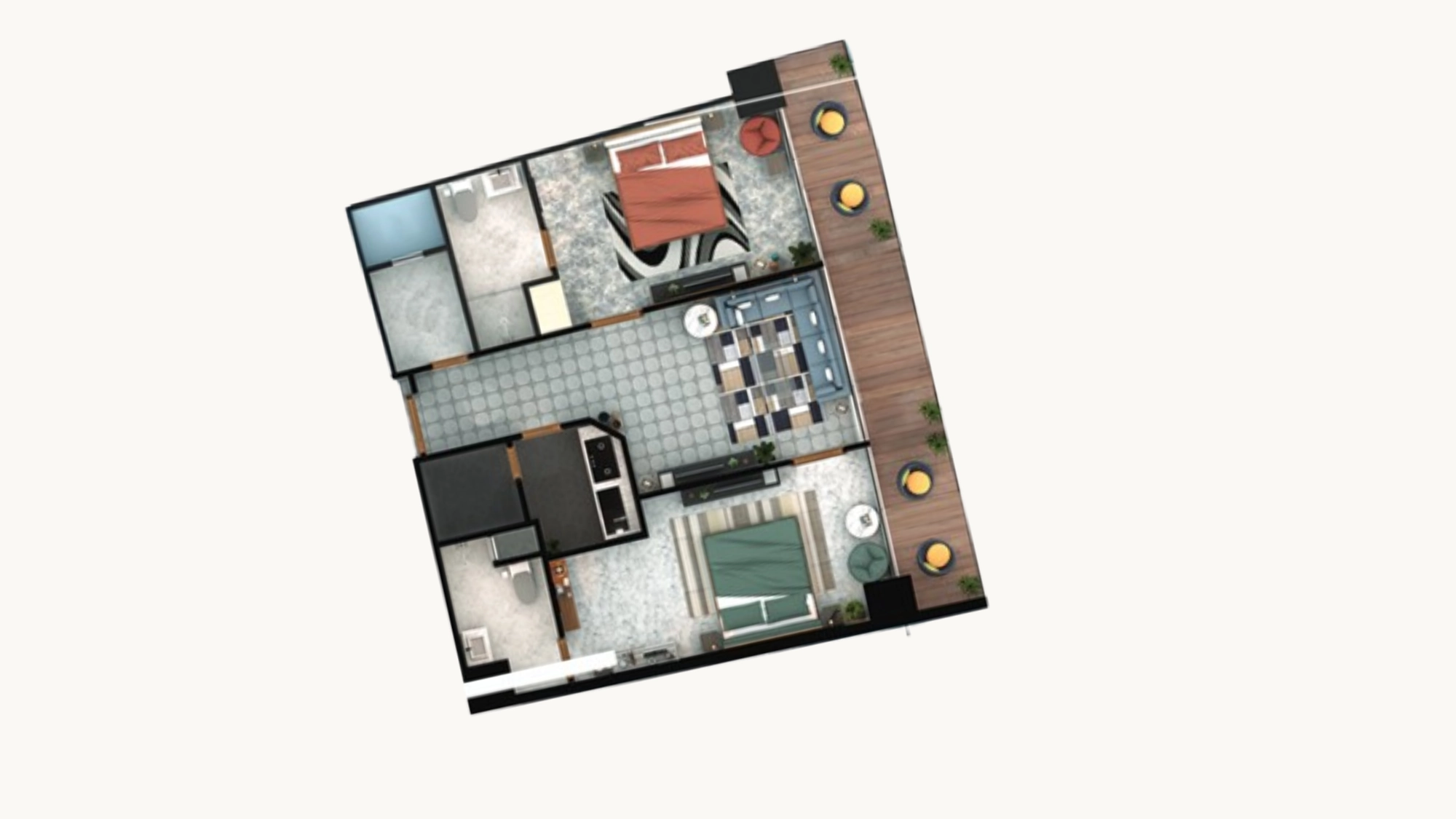 Luxury 2 Bedroom Apartment Layout - High Rise