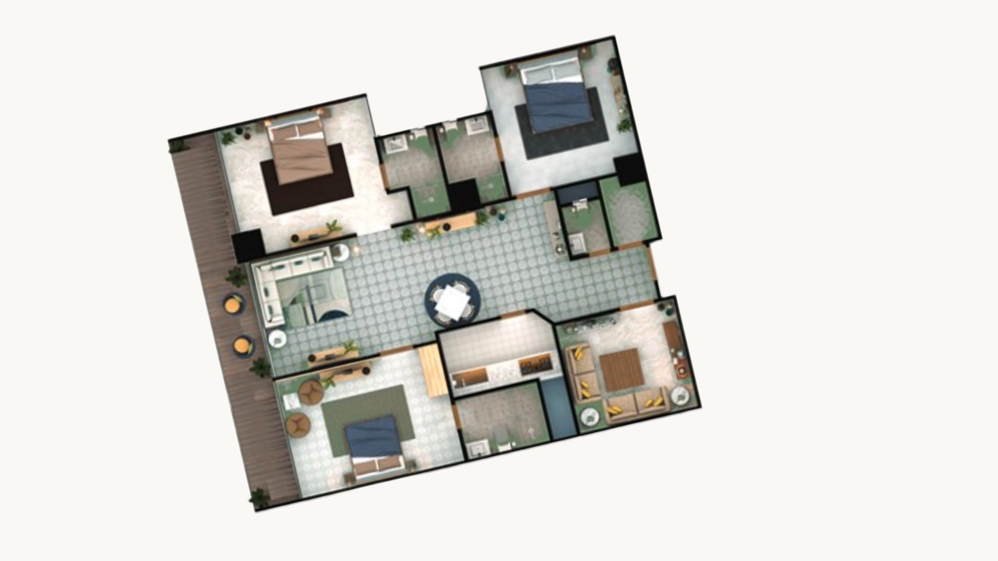 Luxury 3 Bedroom Apartment Layout - Premium High Rise